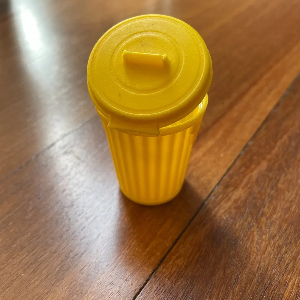 Three (3) Yellow Vintage Candy Containers - Garbage Can, Fire Hydrant & Coffin
